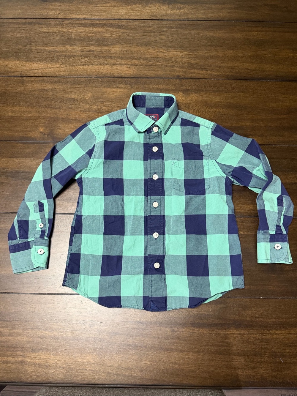 UNTUCKit Kids Boys Teal & Navy Plaid Button-Down Shirt (Size 4-5)